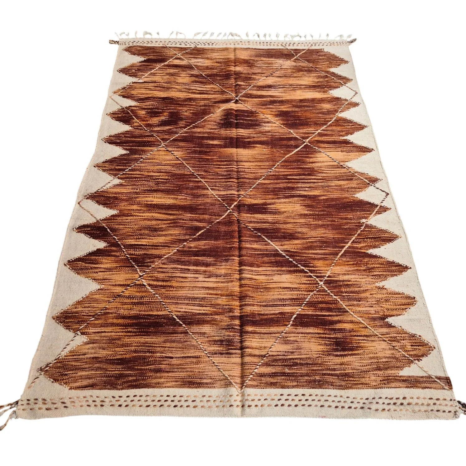 Tapis berbère kilim écru, marron, orange 185x290