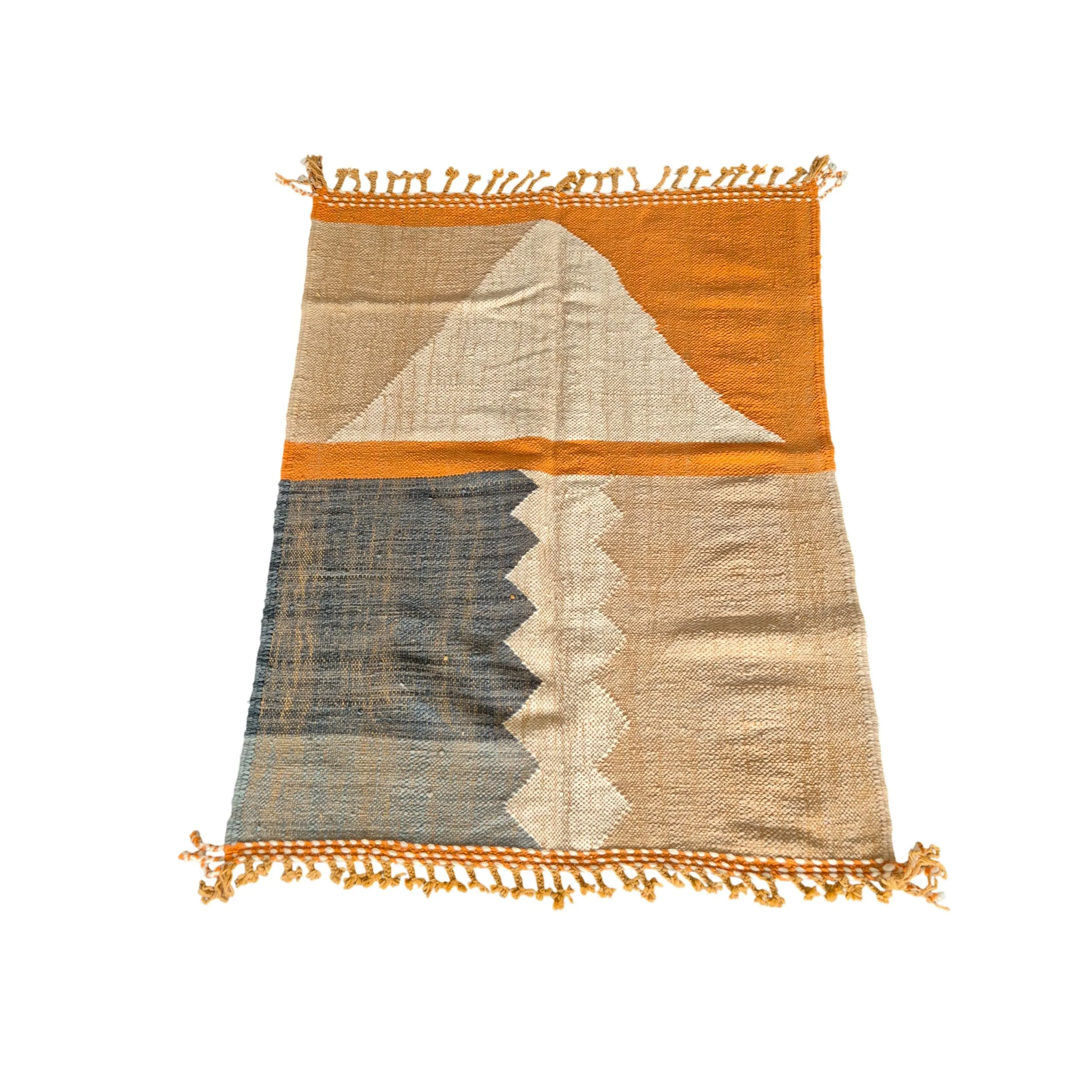 Tapis berbère kilim écru, gris, orange, beige 110x150