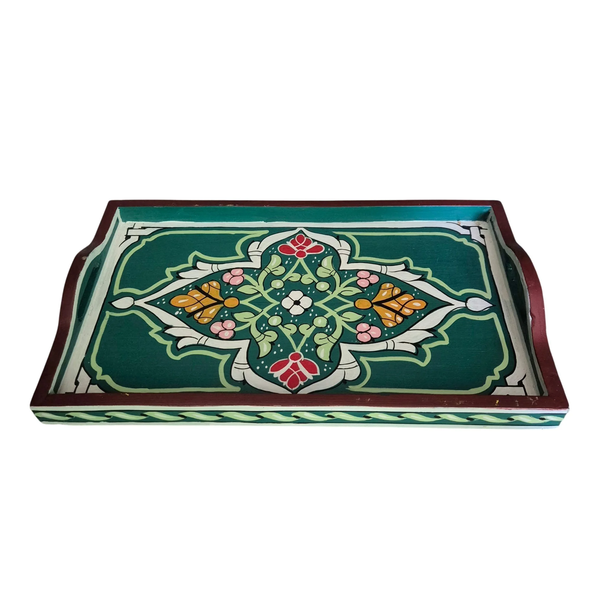 Plateau zouak vert rectangulaire en bois M