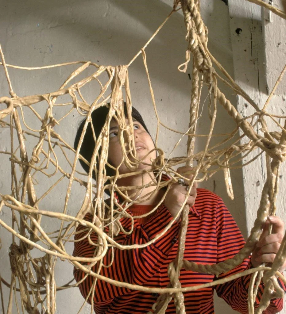 The artist Eva Hesse working on a sculpture in New York in 1969 . Photo by Henry Groskinsky/Time & Life Pictures/ Getty Images.