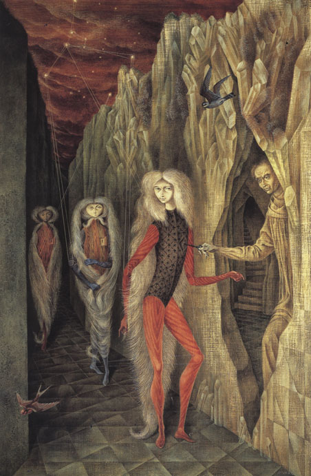 Remedios Varo, Retrato del doctor Ignacio Chávez (Portrait of Dr. Ignacio Chávez) , 1957, Oil on masonite, 37 x 24 inches (93 x 61 cm)