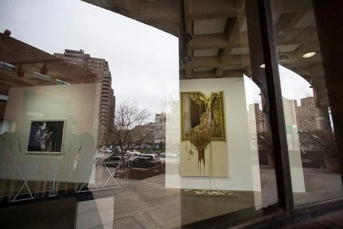 Marium Agha’s “A Courtier in Love — A Two Dimensional Portrait” (2015), center, is displayed in the “Archival Alchemy” group show at the Abrons Arts Center. CreditMichael Nagle for The New York Times ABRONS ARTS CENTER This gallery at the Henry Street Settlement has a long record of nurturing socially conscious art, and sustains it with “Archival Alchemy,” a group show assembled by Saisha Grayson for the 20th anniversary of the South Asian Women’s Creative Collective. Much of what’s here is, indeed, archival, in the sense of its recycling material from a near and distant past, as in Maya Mackrandilal’s takeaway photo tributes to historic female activists; Zinnia Naqvi’s real and re-enacted family pictures; and in the binders of the information compiled by Chitra Ganesh and Mariam Ghani on South Asian immigrants reported missing in the United States since Sept. 11. The collective energy here is strong, even when individual entries aren’t easily readable. And one message prevails: The idea of post-identity art is not only undesirable, but it’s also delusional.