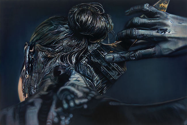 Ana Teresa Fernández, Erasure 4 (performance documentation), 2015, Oil on canvas 60 x 72 inches (152.4 x 182.88 cm)