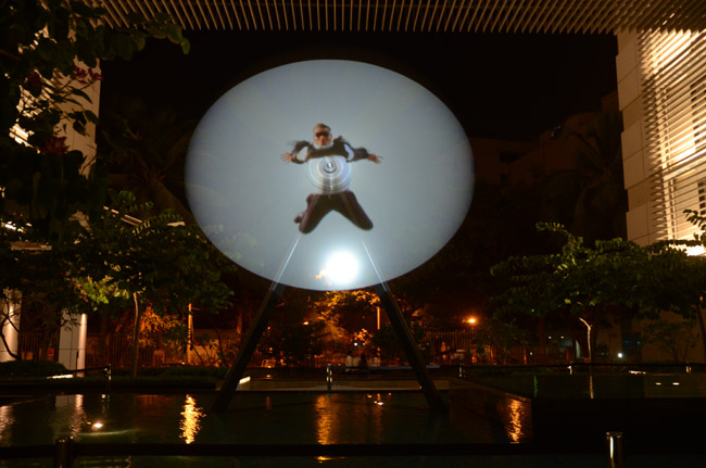  Eva Schlegel, installation view of video projection on rotor, Mumbai, 2012, rotor: 197 in height, 150 in diameter 