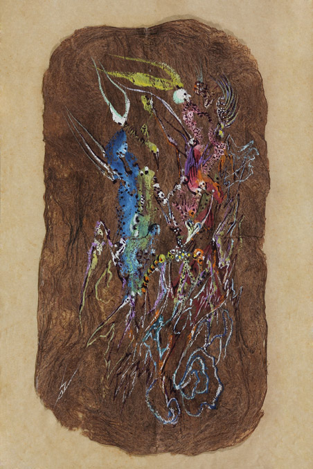  Wolfgang Paalen,  Untitled , 1939, India ink and tempera on native leaf or bark, 10 x 5 inches (25.4 x 12.7cm) 
