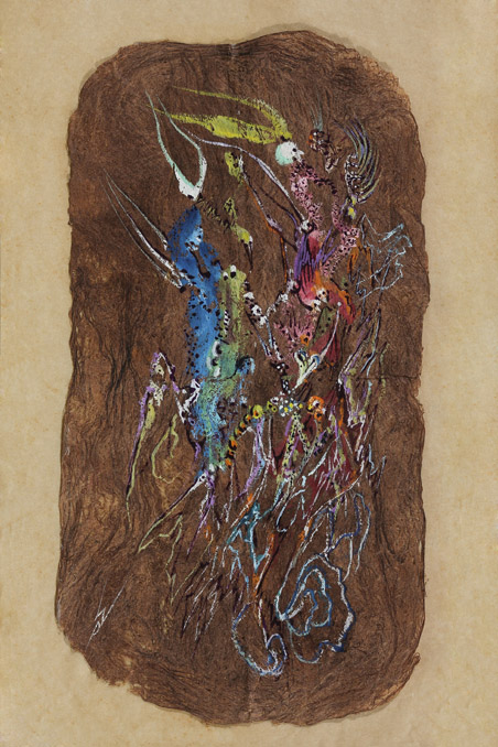 Wolfgang Paalen, Untitled , 1939, India ink and tempera on native leaf or bark, 10 x 5 inches (25.4 x 12.7cm)