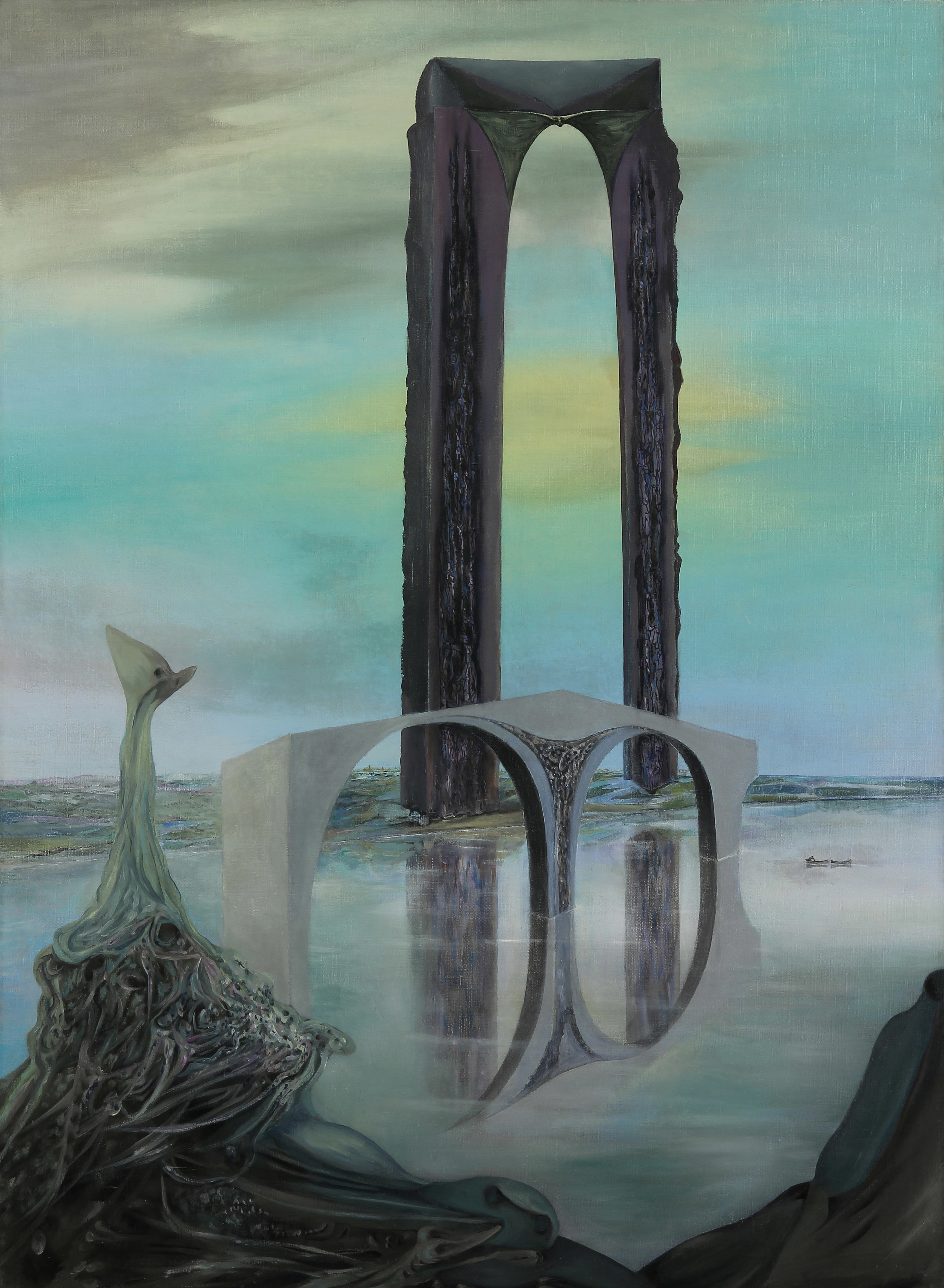  Wolfgang Paalen,  La balance – rêve interprété, vue gothique (The Balance – Interpreted Dream, Got) , 1937, oil on canvas, 39 x 28.5 inches (99 x 72.5 cm) 