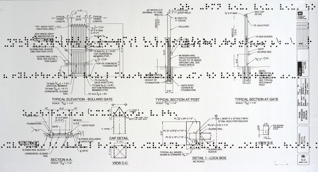 Guillermo Galindo. Typical Secret Document (A) , 2015; Mixed media on double sided cut paper. Courtesy of the Artist and Magnolia Editions, San Francisco.