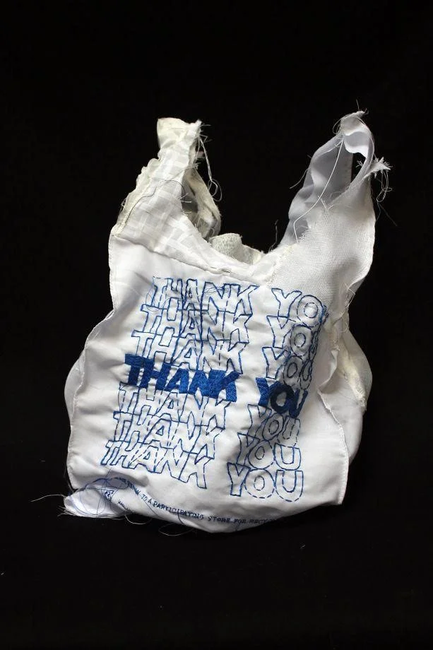 Image: Lauren DiCioccio’s embroidered and quilted 2011 work “Thank You Bag.” Photo: Courtesy Of Recology San Franciso. Photo: Courtesy Of Recology San Franciso