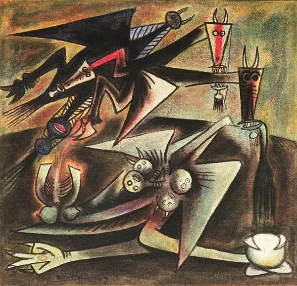 Wifredo Lam Présages (1947) was the top selling lot at Phillips, selling for $2.6 million on an estimate of $2 –3 million. Image: Courtesy of Phillips.