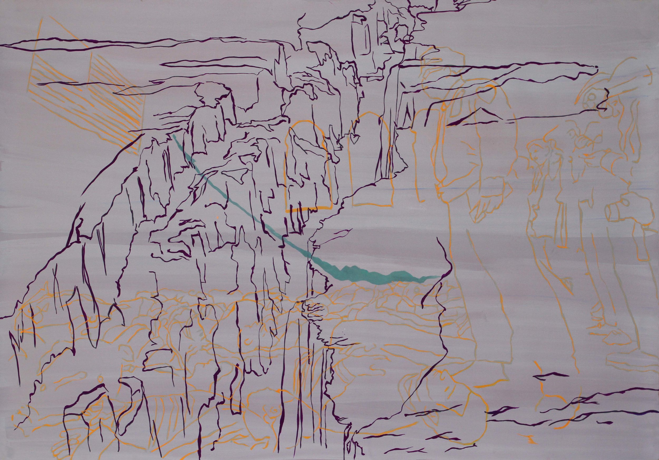 Ranu Mukherjee, cracks, 2017, pigment and milk paint on paper on panel, 75 x 51 inches (190.5 x 129.5 cm)