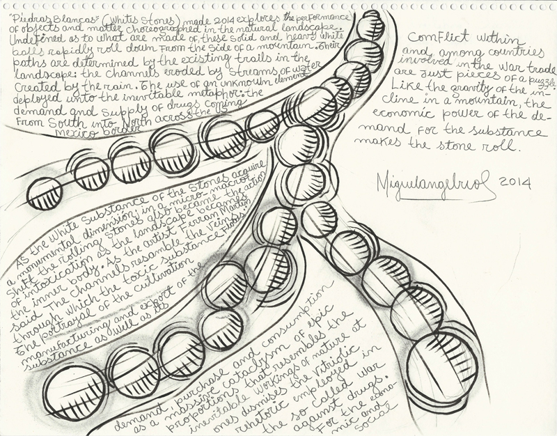 Miguel Angel Ríos, Piedras Blancas, 2014, ink and pencil on paper, 11 x 14 inches (28 x 35.7 cm)