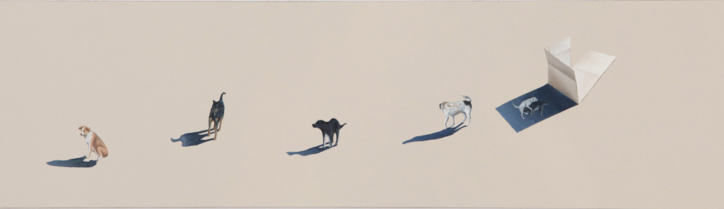  Miguel Angel Ríos,  Landlocked,  2014, oil on Formica, 13 x 53 inches (33 x 134.6 cm) 