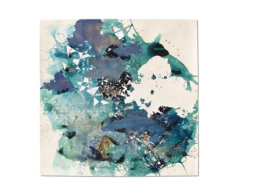 Val Britton, Littoral Zone, 2016, Acrylic, ink, collage, and cut out paper, 50 x 50 inches (127 x 127 cm)