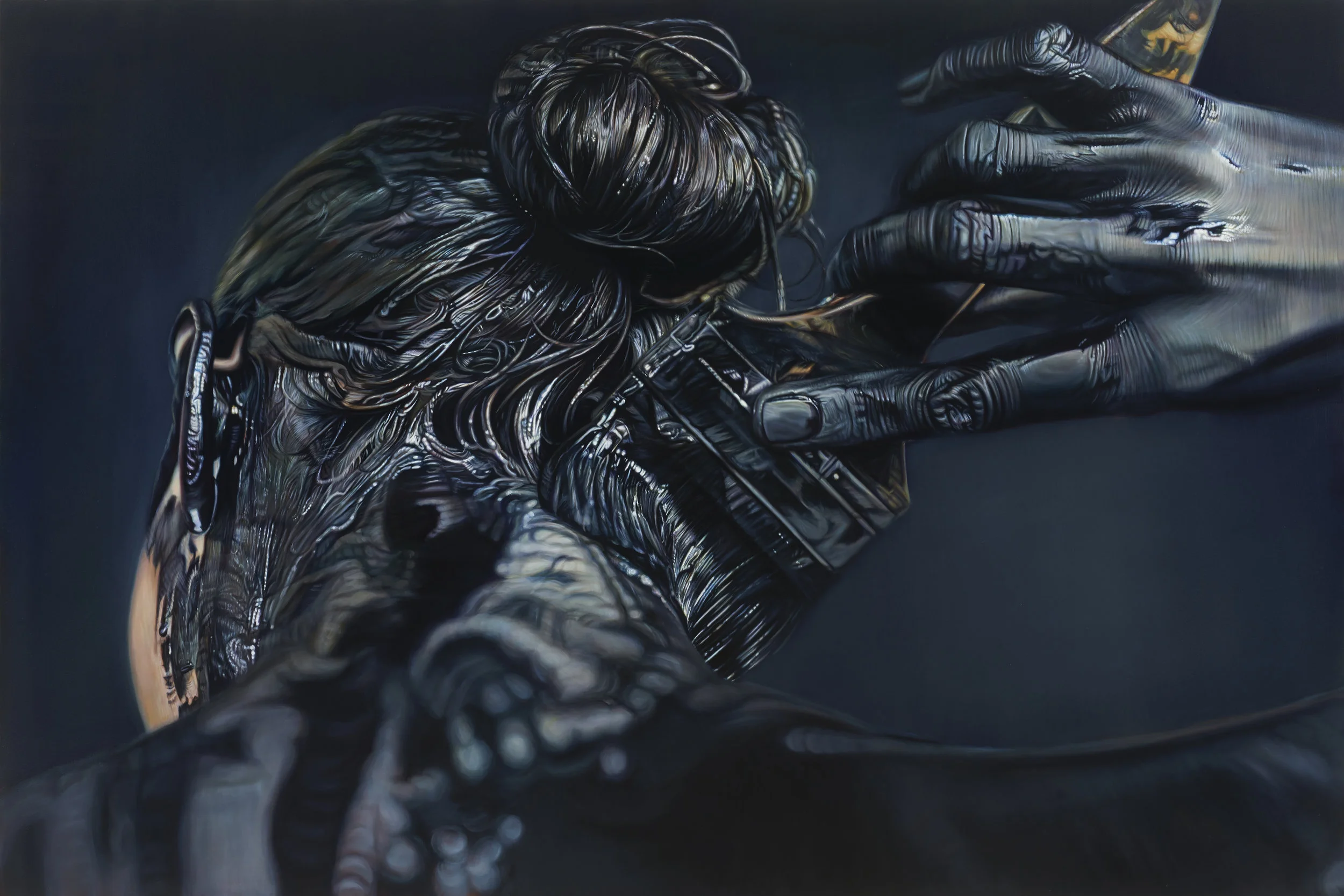 Ana Teresa Fernández, Erasure 4 (performance documentation), 2015, Oil on canvas, 60 x 72 inches (152.4 x 182.88 cm)