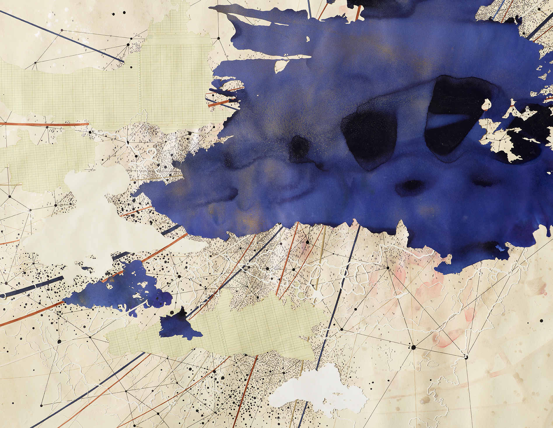  Val Britton,&nbsp; Dream in Blue, &nbsp;(detail), 2018, acrylic, ink, graphite, and collage, 60 x 72 inches (152.4 x 182.9 cm) 