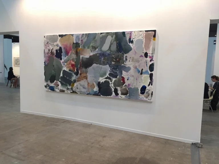 Across the aisle, another artist who paints with his hands —albeit with very different results — was showing in Steve Turner ’s booth. Argentine artist Joaquín Boz’s abstract canvases feature a rhythmic assortment of blobs, strokes, scrapes, and swipes, reflecting Kandinsky’s musicality with the physicality of Guston’s paint handling. Boz is constantly listening to music while painting, channeling the aural inspiration onto the canvas. “Music is a big part of his working method,” said Turner, “and I think the curators viewed it as a performative effort.”