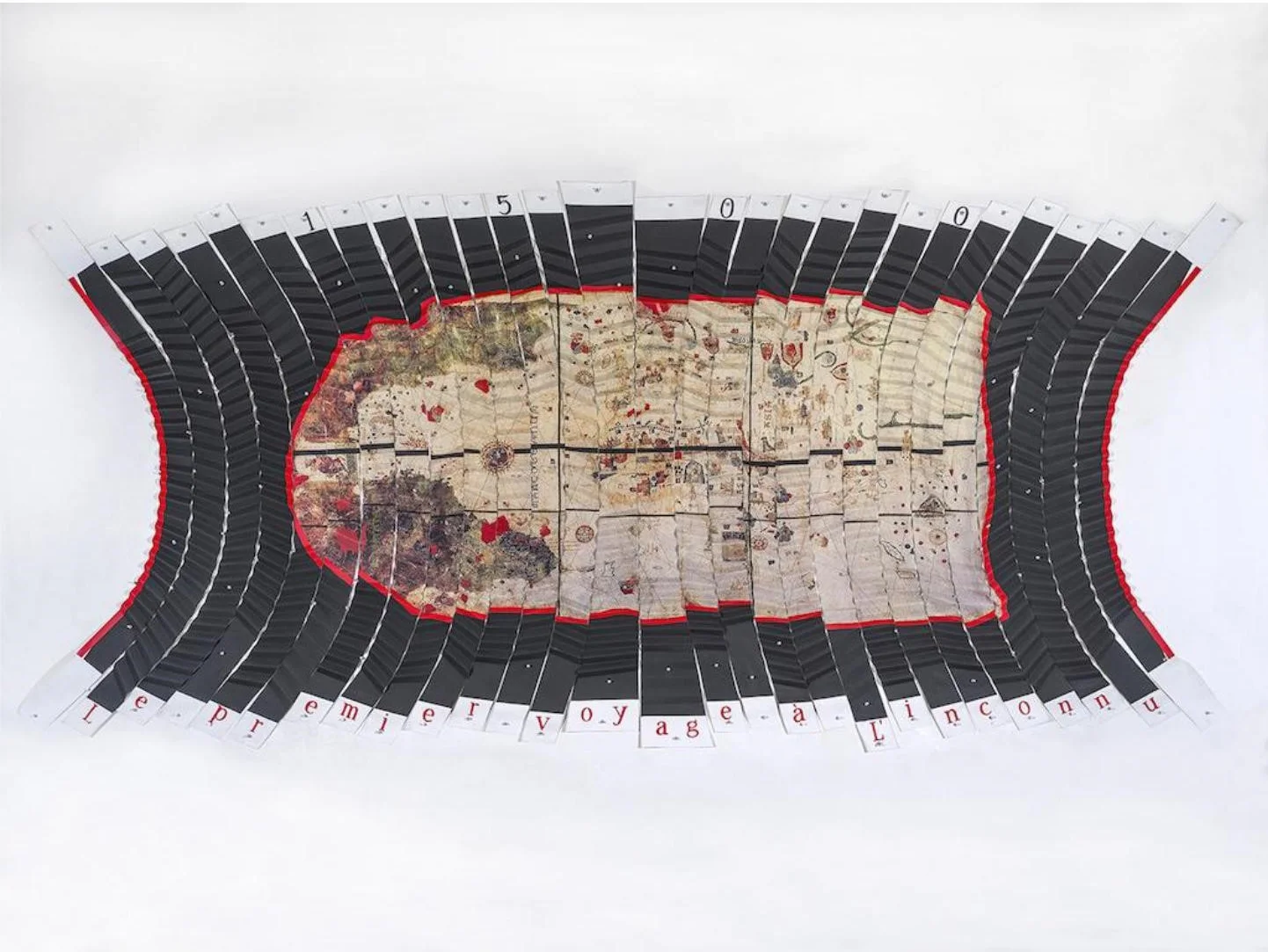 Miguel Angel Rios. Le Premier Voyage a L'inconnu , 1992-93; Cibachrome mounted on pleated canvas with push pins; 63 x 126 in. Courtesy of the Artist and Gallery Wendi Norris, San Francisco.