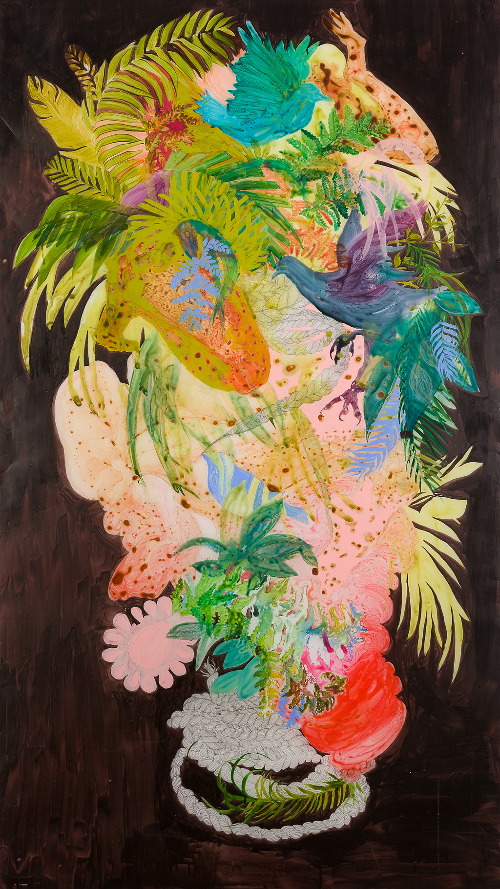  Firelei Báez,&nbsp; Untitled, &nbsp;2014, acrylic on vellum, 74 x 42 inches (188 x 106.7 cm) 