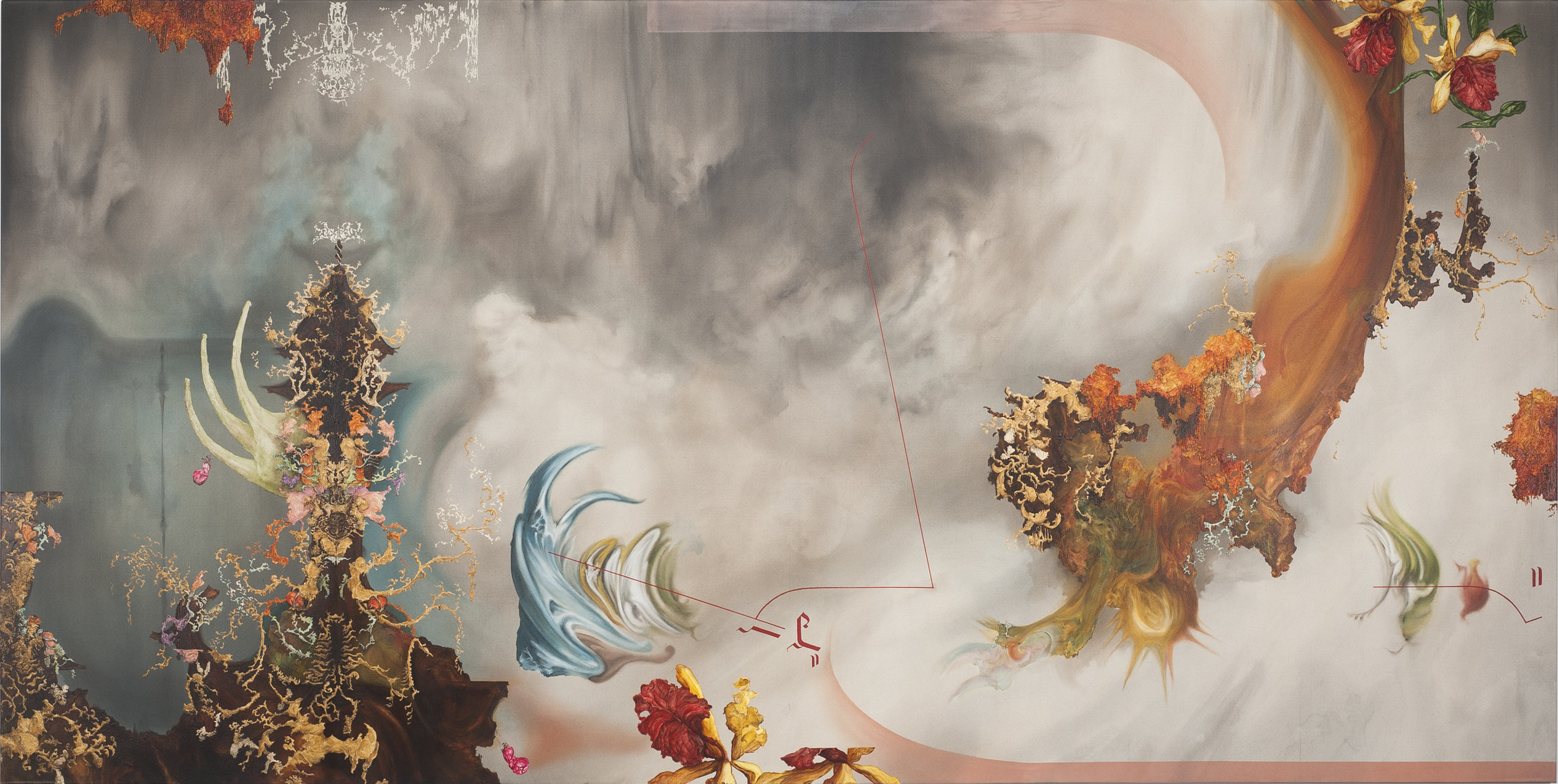Eric Siemens, A Settle in the Cornice Downs, 2018, Acrylic on canvas, 72 x 144 inches (182.9 x 365.8 cm)