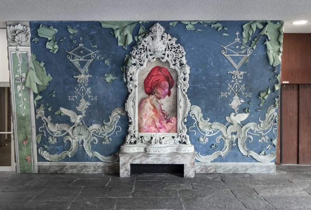 Installation view of Firelei Báez at the Berlin Biennale’s Akademie der Künste space: for Marie-Louise Coidavid, exiled, keeper of order, Anacaona (2018). Photo by Timo Ohler. Image courtesy Firelei Báez; Kavi Gupta Gallery, Chicago.