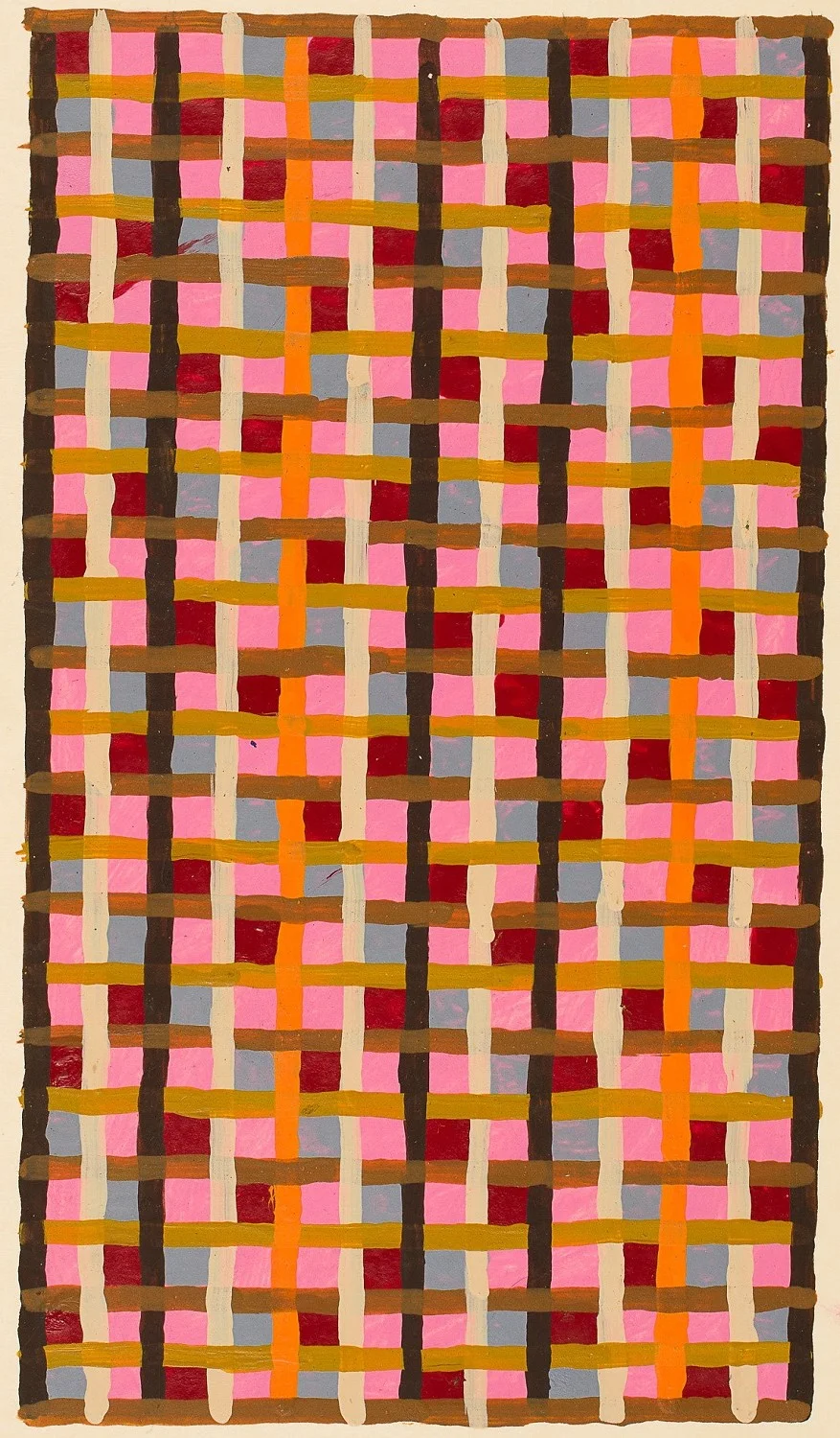 Peter Young, Linear Weave Study, 1979, Acrylic on Manila folder, 4 5/8 x 9 1/4 inches (11.7 x 23.5 cm)