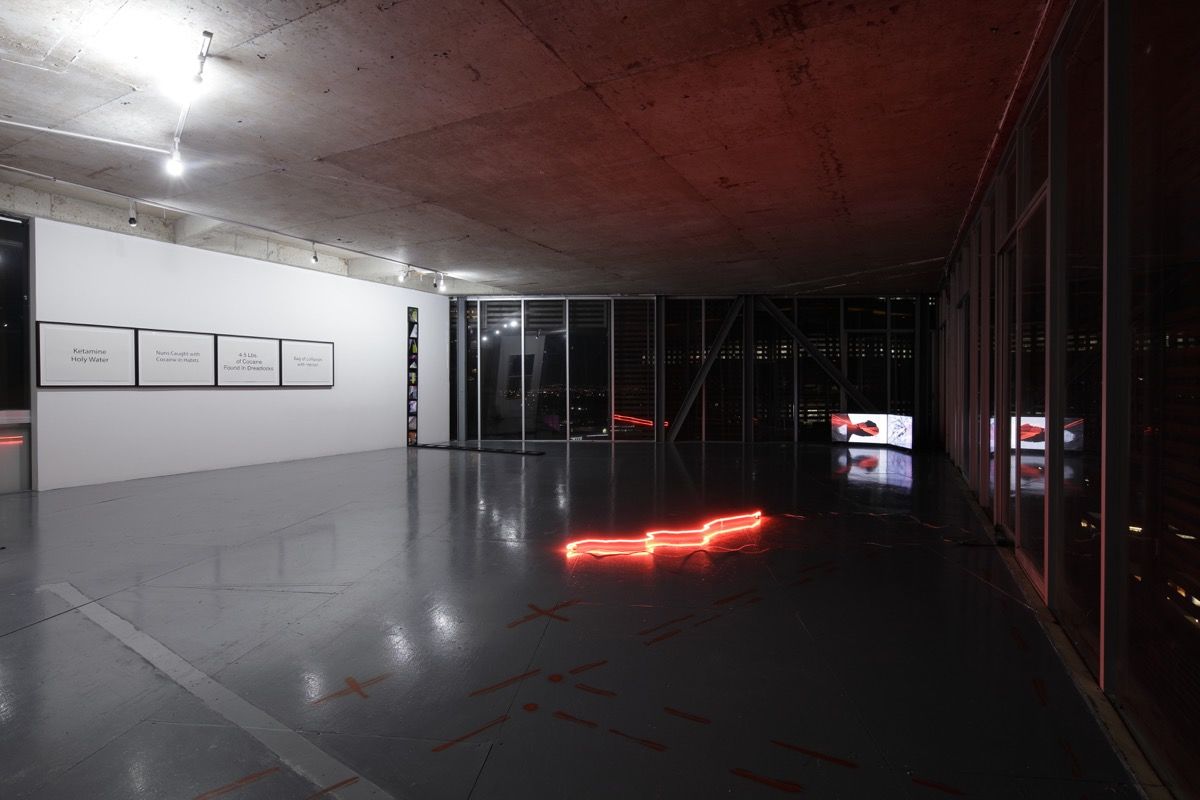 Installation view of Julio César Morales, This World is Not For You , 2018, a solo offsite exhibition at Torre Cube, Guadalajara, Mexico. Courtesy of Gallery Wendi Norris.