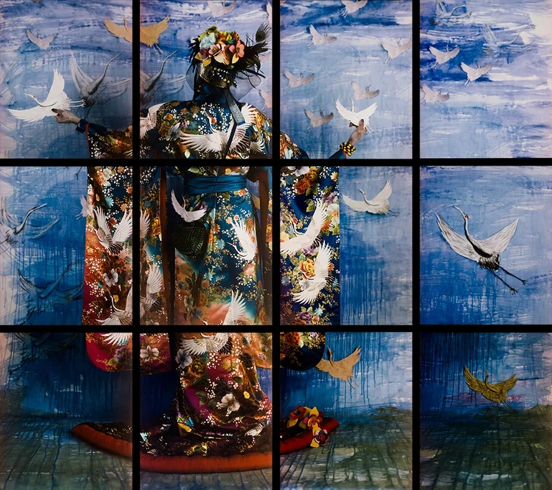 María Magdalena Campos-Pons, El Mensajero, 2011, Composition of 12 Polaroid Polacolor Pro 24 x 20 photograph, 24 x 20 inches each(60.7 x 50.8 cm each), 72 x 80 inches (182.9 x 203.2 cm)