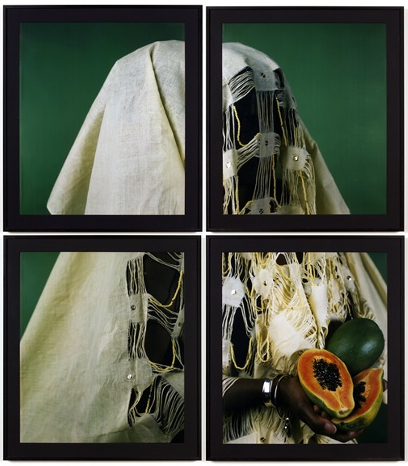 Bin Bin Lady, The Papaya, Polaroid Polacolor Pro, 24 x 20 inches each (50.8 x 61 cm), 48 x 40 inches (121.92 x 101.6 cm)