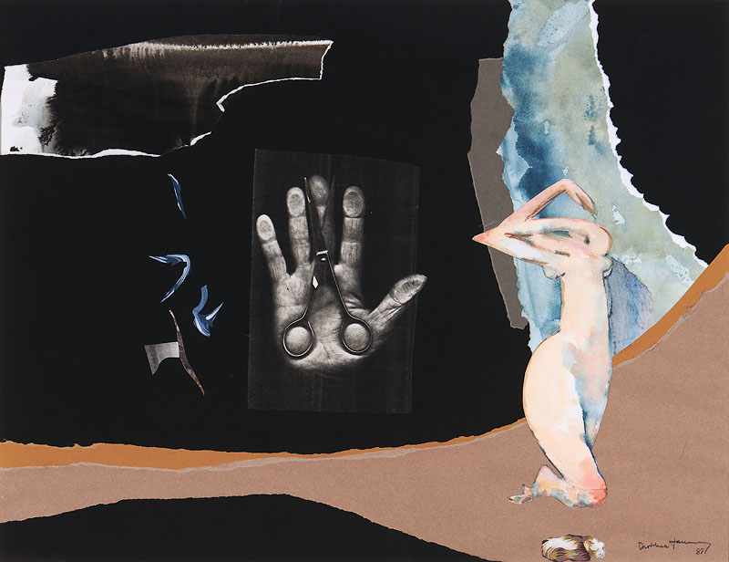  Dorothea Tanning,  Still Calling, Still Hoping , 1988, collage on paper, 19 x 24 3/4 inches (48.3 x 62.9 cm) 