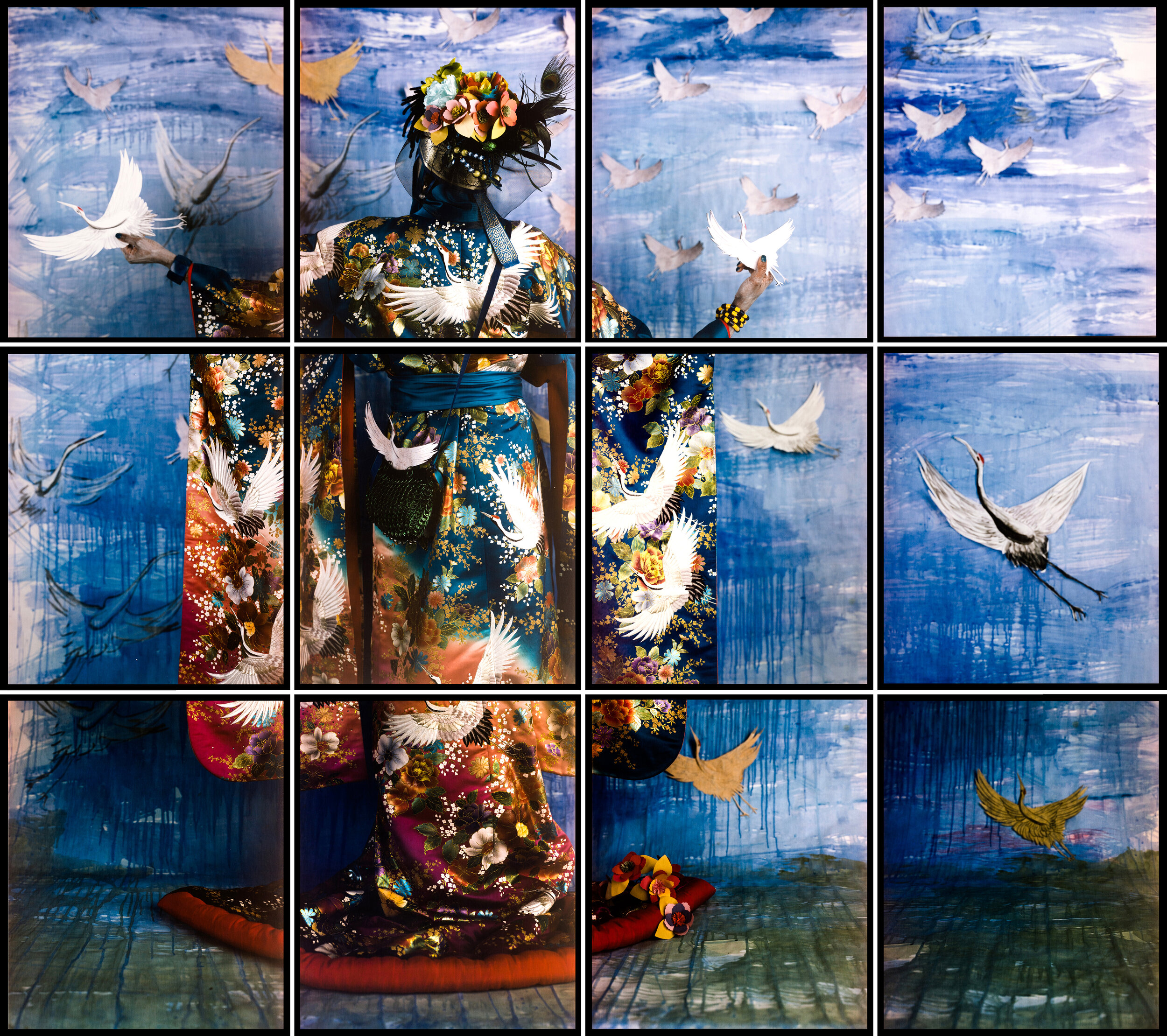  María Magdalena Campos-Pons,  El Mensajero,  2011, composition of 12 Polaroid Polacolor Pro 24 x 20 photograph, 24 x 20 inches each (60.7 x 50.8 cm each), 72 x 80 inches (182.9 x 203.2 cm) 