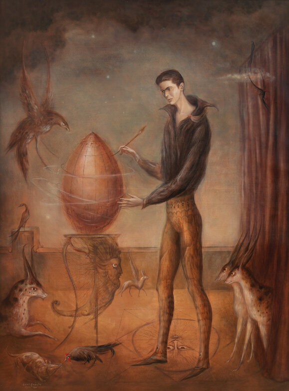  Leonora Carrington, Quería ser pájaro, 1960, Oil on canvas, 47 x 35.5 inches (119 x 90 cm), © 2020 Estate of Leonora Carrington / Artists Rights Society (ARS), New York 