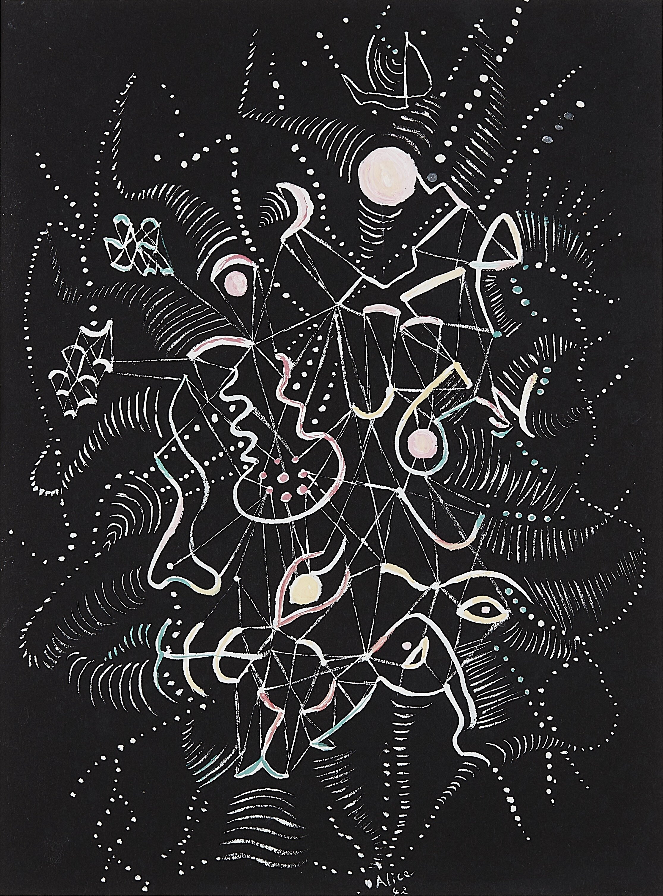  Alice Rahon,  Mozart (from the Crystals in Space series) , 1942, gouache on paper, 8 1/8 x 6 1/8 inches (20.6 x 15.5 cm) 