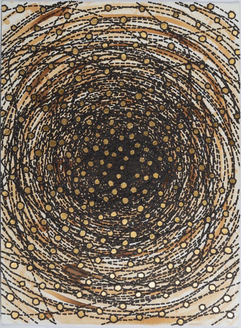  Ambreen Butt,  Nawab (17) , 2020, Text and 24 karat gold on tea-stained paper, 30 x 20 inches (76.2 x 50.8 cm) 