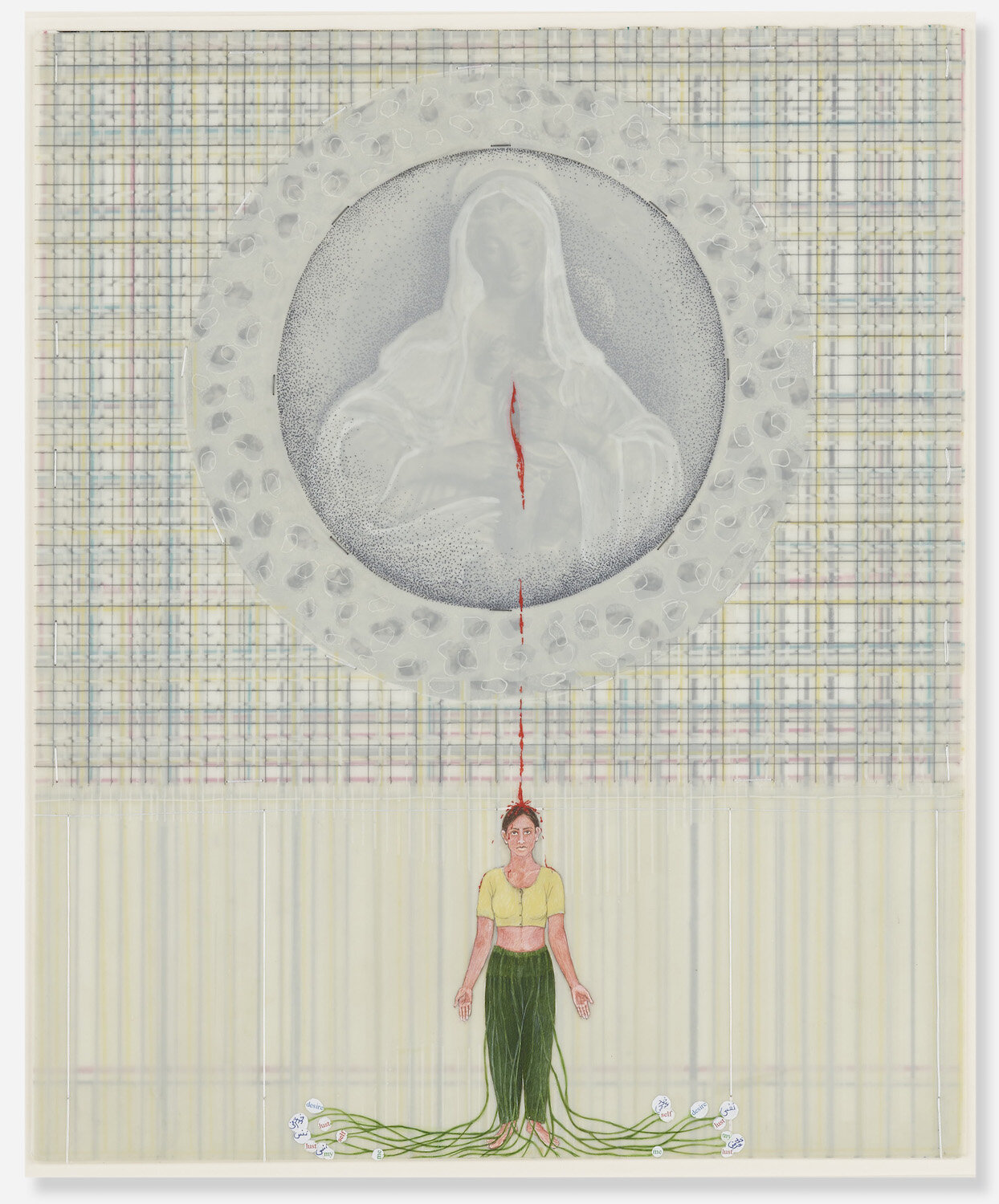  Ambreen Butt,  Untitled (from the Farewell series) , 2001, Photograph, collage, watercolor, gouache and stitching on mylar, 17 x 14 inches (43 x 36 cm) 