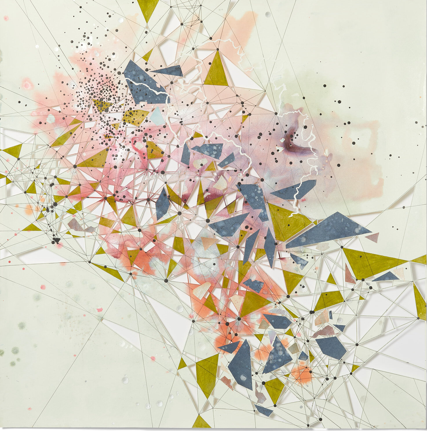  Val Britton,  Reverberation #66 ,   2021, acrylic, ink, colored pencil, collage, and cut out paper, 36 x 36 inches (91.4 x 91.4 cm) 