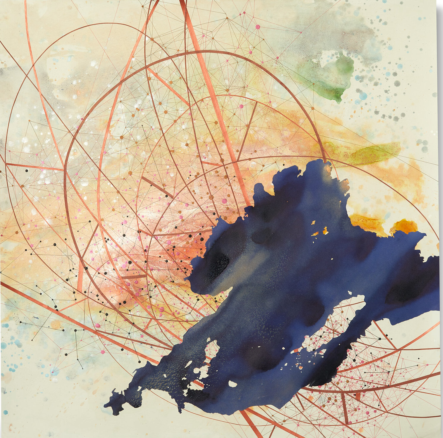  Val Britton,  Reverberation #71  , 2021, acrylic, ink, and collage on paper 36 x 36 inches (91.4 x 91.4 cm) 