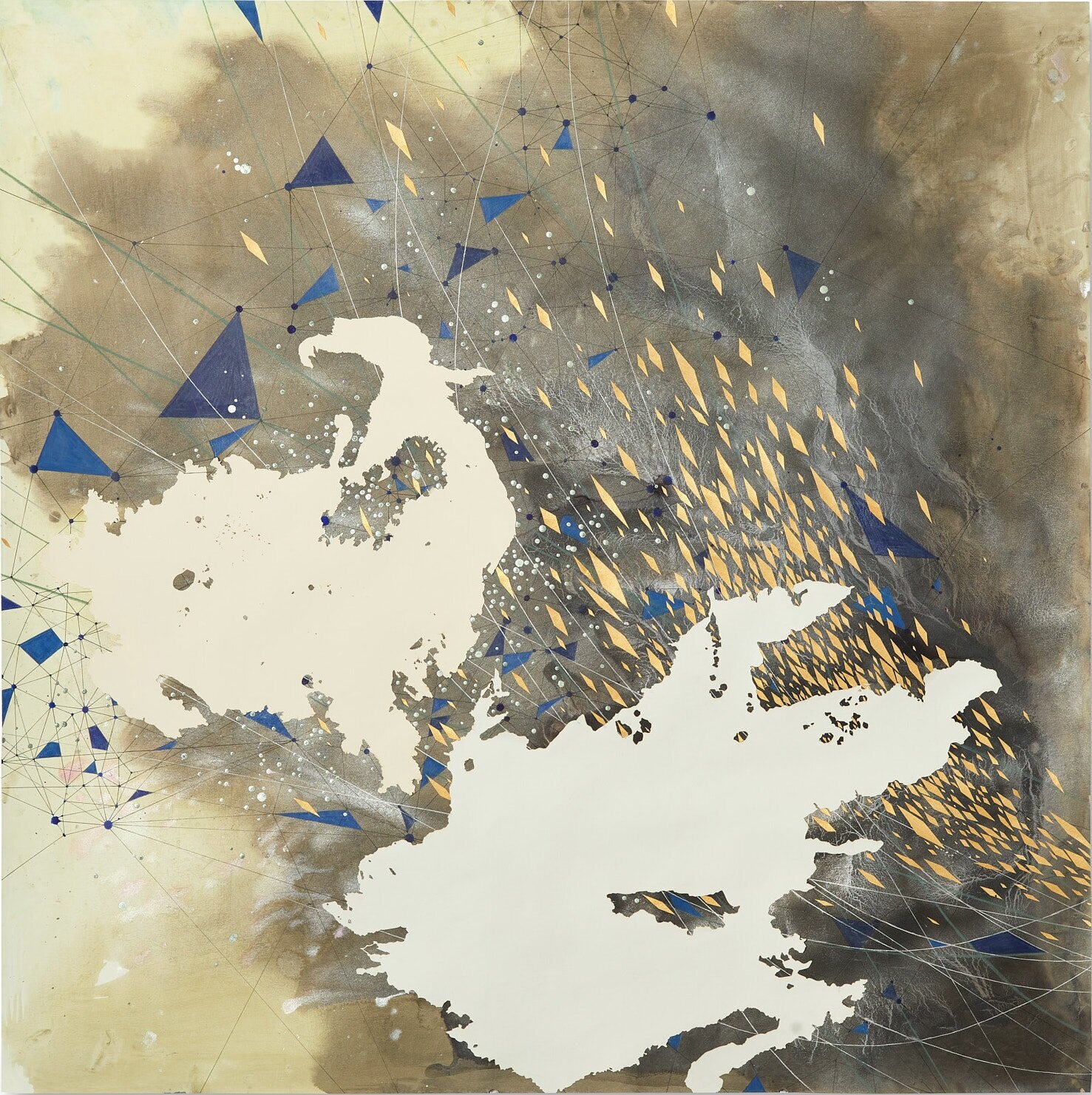  Val Britton,  Reverberation #74 , 2021, acrylic, ink, and collage on paper 36 x 36 inches (91.4 x 91.4 cm) 