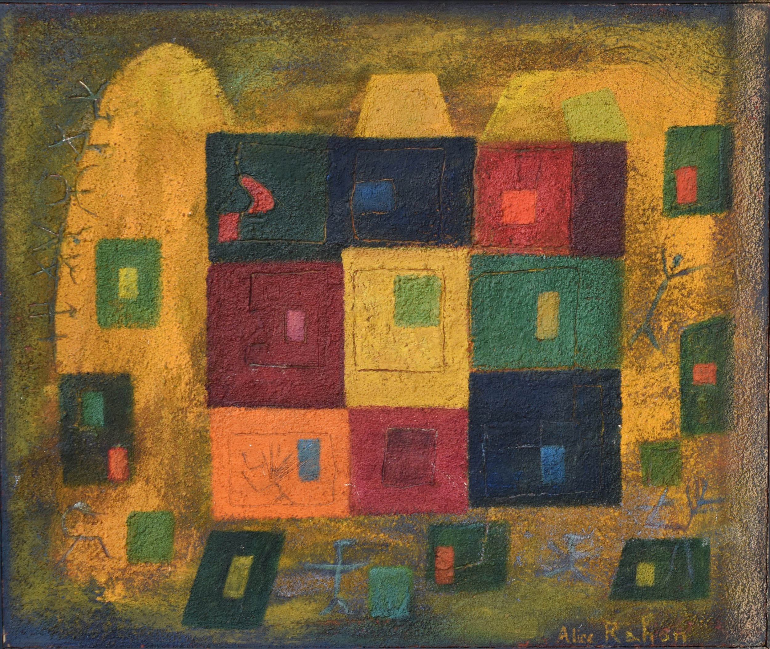  Alice Rahon,  La cuadra , Oil and sand on canvas, 1942-1950, 18 x 21 1/2 inches (46 x 55 cm) 