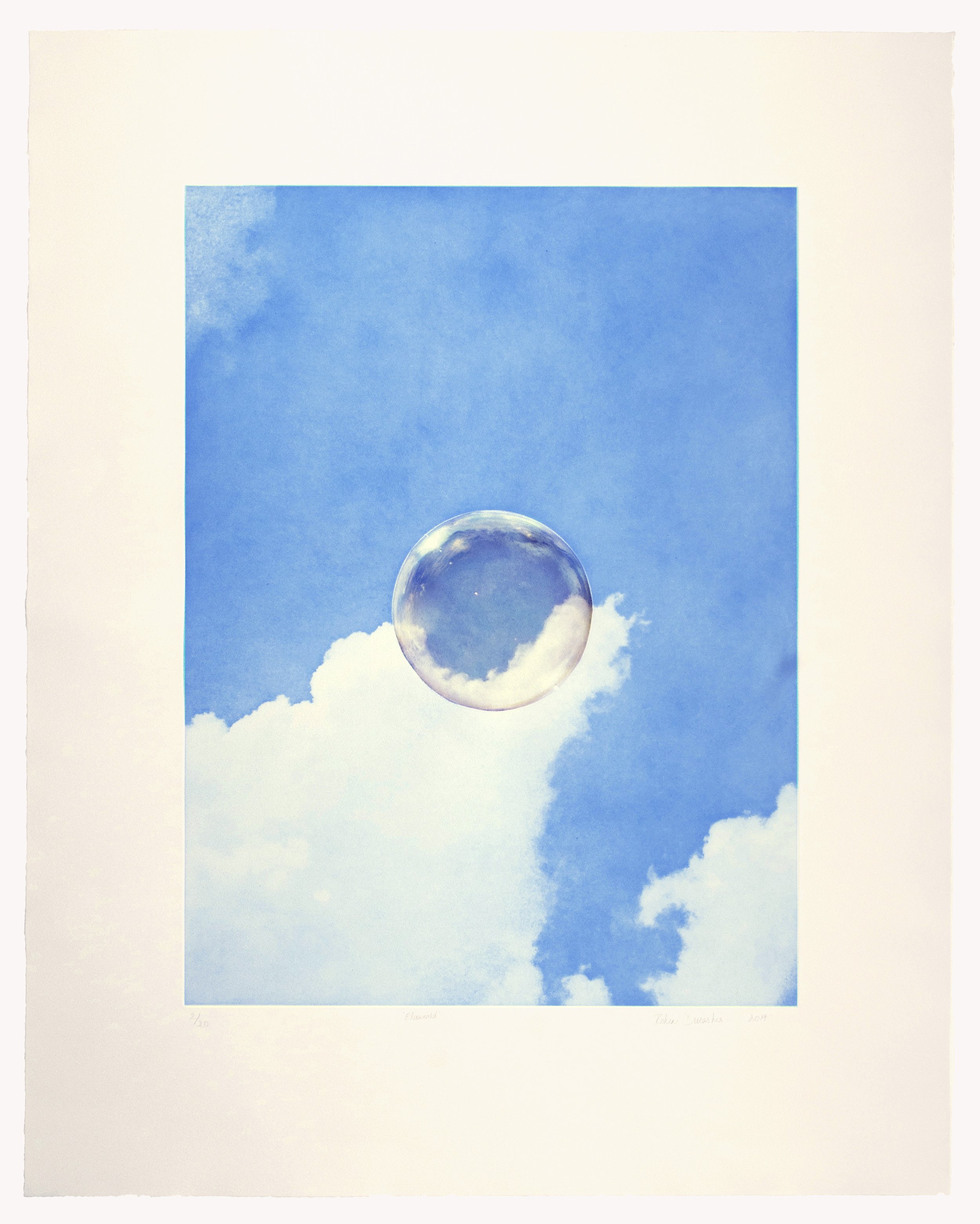  Rohini Devasher,  Elseworld , 2019, photo etching on Velin Arches Blanc paper and bubble digitally printed on Kozo Japanese paper, and applied using chine collé , edition of 20 