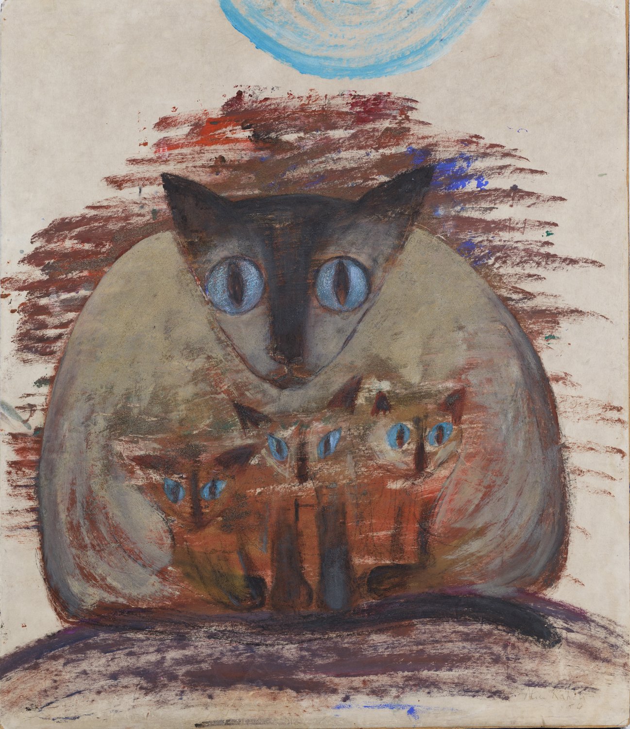  Alice Rahon,  Maternidad , 1964, oil, sand, and mixed media on paper mounted to board, 22 2/5 x 19 3/10 inches (57 x 49 cm) 