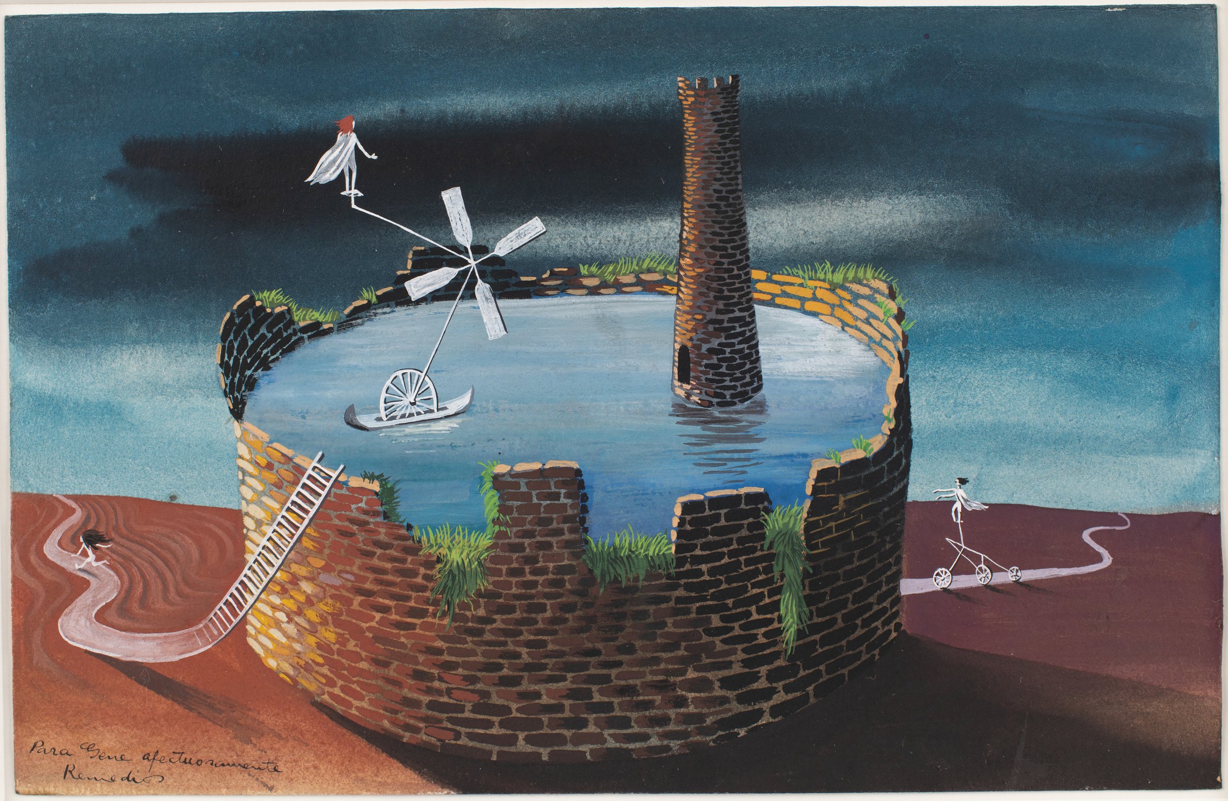  Remedios Varo,  La torre , 1947, gouache on paper, 6 3/4 x 10 1/4 inches 