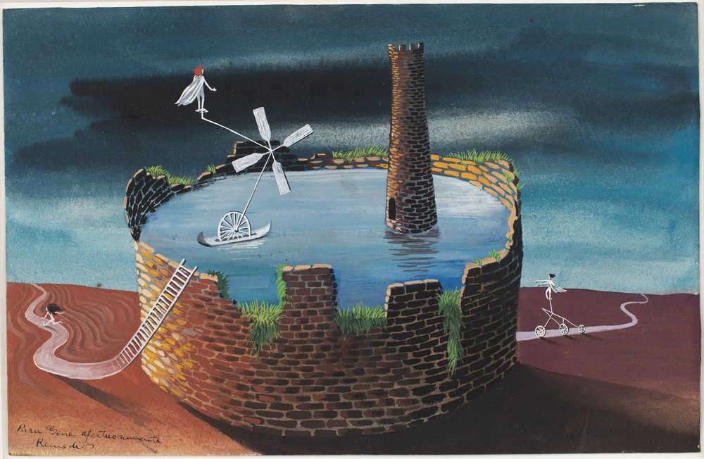  Remedios Varo,  La torre , 1947, gouache on paper, Museum of Modern Art, NY, purchased by the Committee on Drawings and Prints Fund 