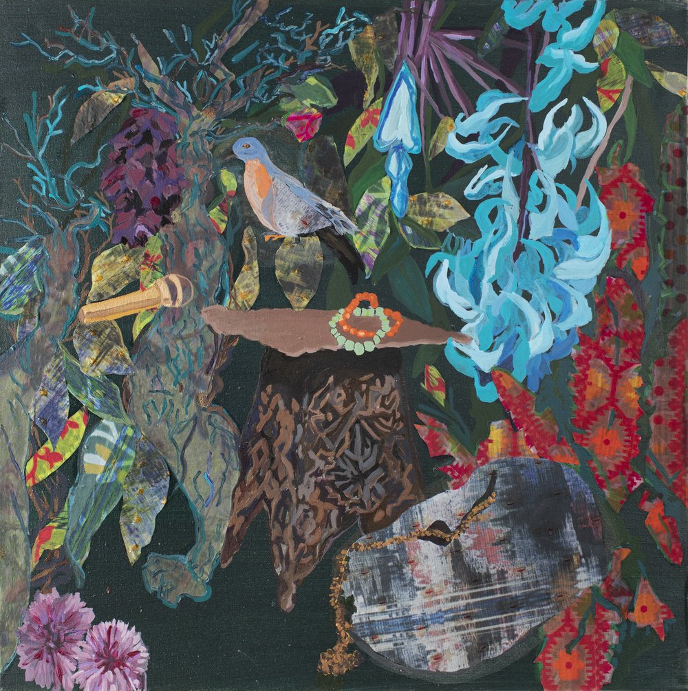  Ranu Mukherjee,  lair (for&nbsp;Martha&nbsp;and friends),  2022,&nbsp;pigment and UV inkjet print on silk and cotton sari cloth on linen,&nbsp;Chapman University, Orange, CA 