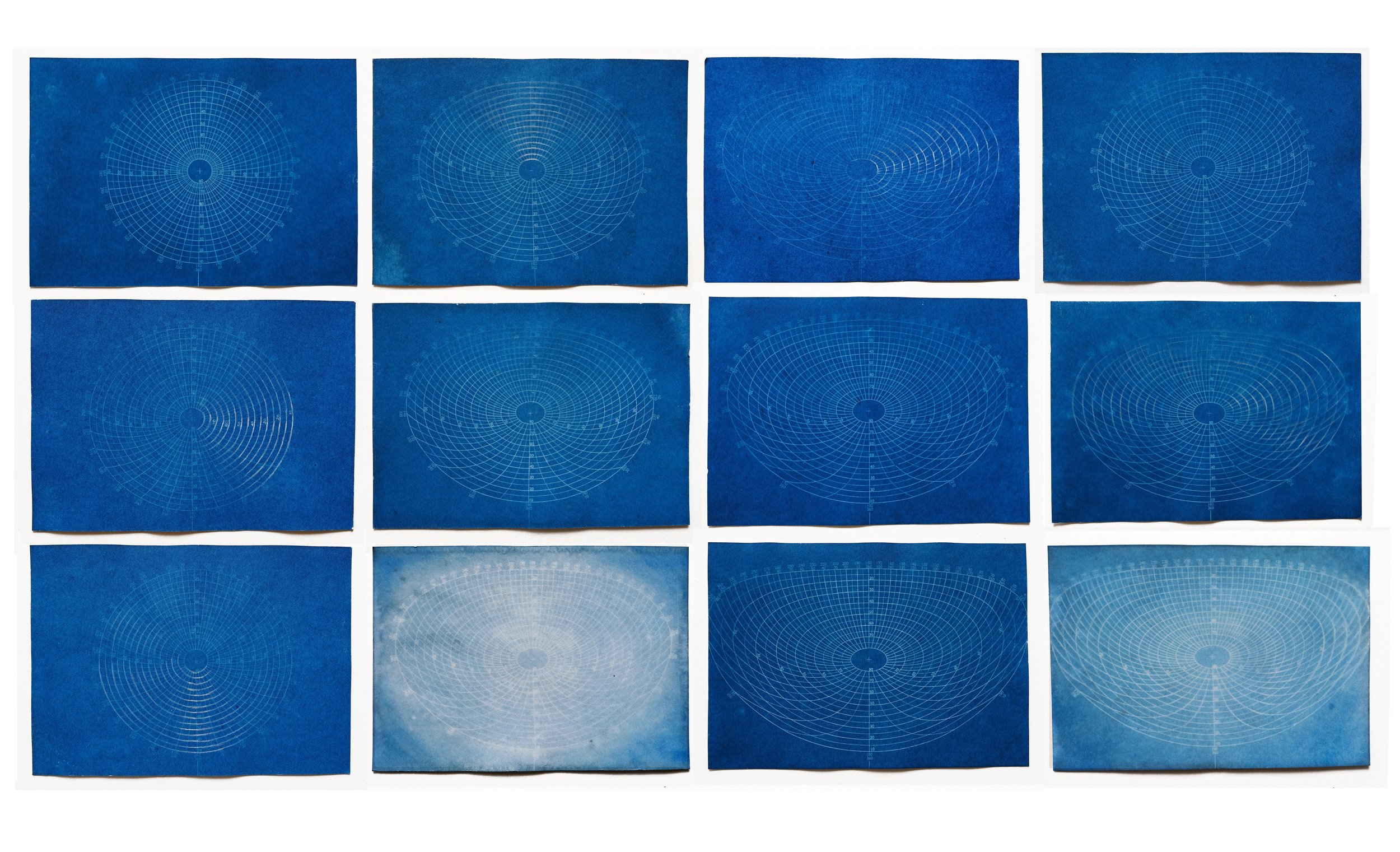  Rohini Devasher,  The Mirrored Sky , 2018, Cyanotype on paper, 17 x 12.5 cm each 
