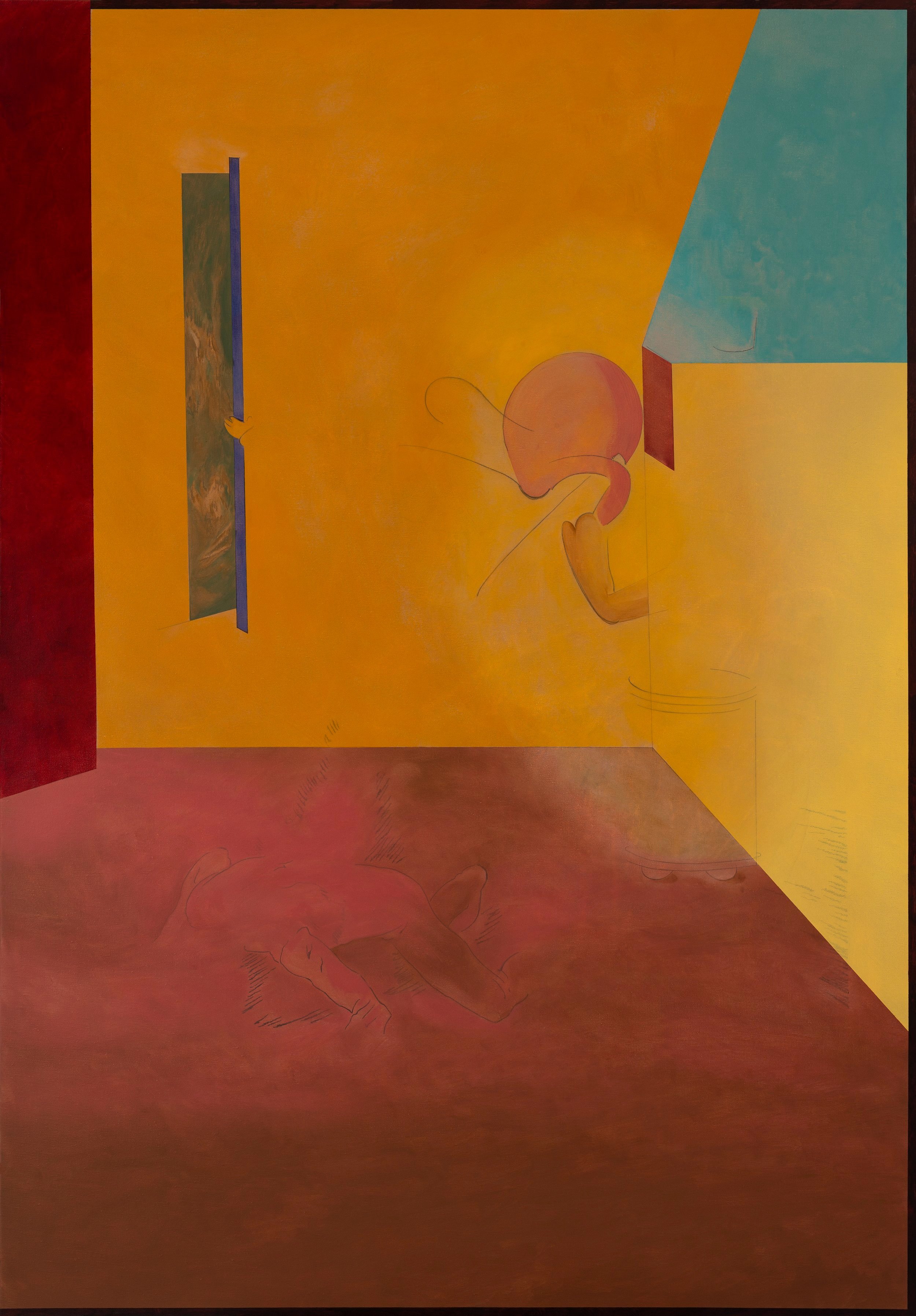  Leo Marz,  A Drama , 2023, oil on linen, 63 3/4 x 45 1/2 inches 