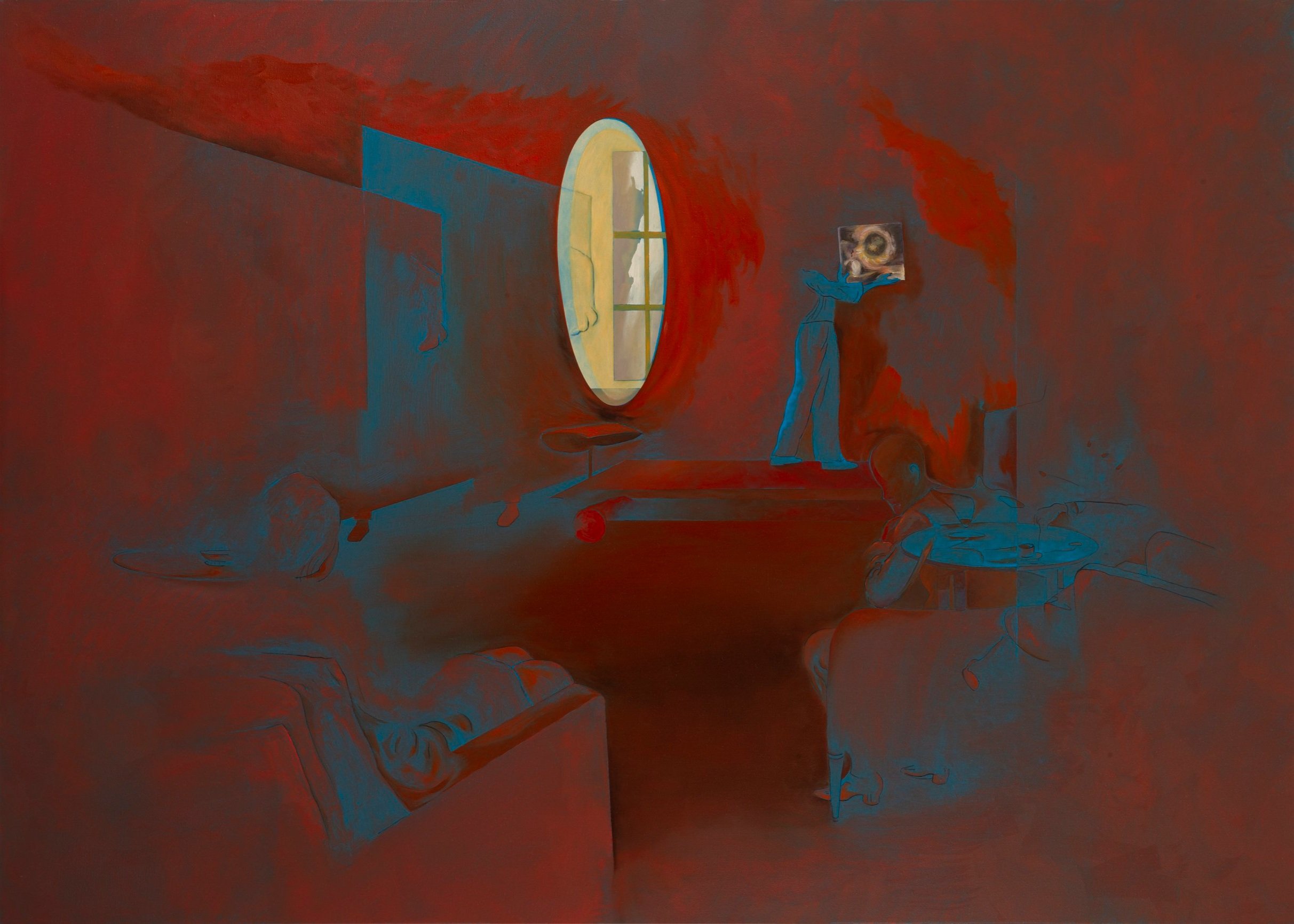  Leo Marz,  The Hidden Reply , 2023, oil on linen, 45 1/2 x 63 3/4 inches 