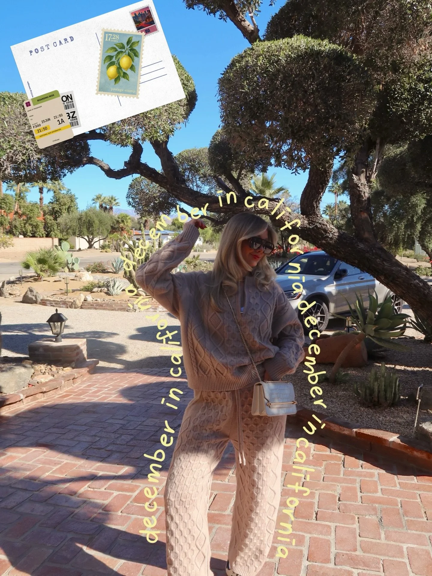 Postcards from California🌴: cable-knit sets, palm trees at sunset, and the kind of peace I forget I need until I&rsquo;m here.✈️✨🍊