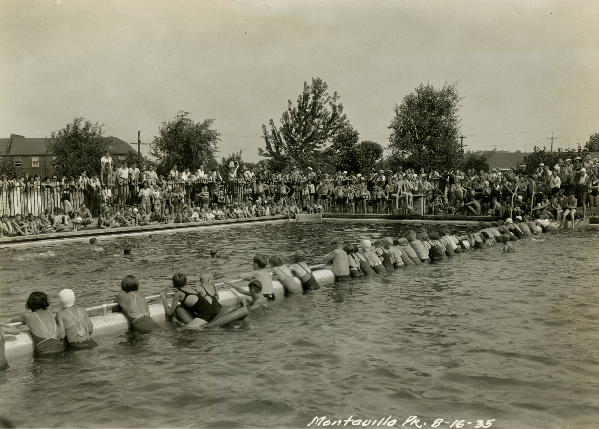 Public Works Administration (Archival) - Public Works - Public Works Relief Projects - A2000-025.1035   Huge group of children in pool at Montavilla Pk for recreational program.JPG