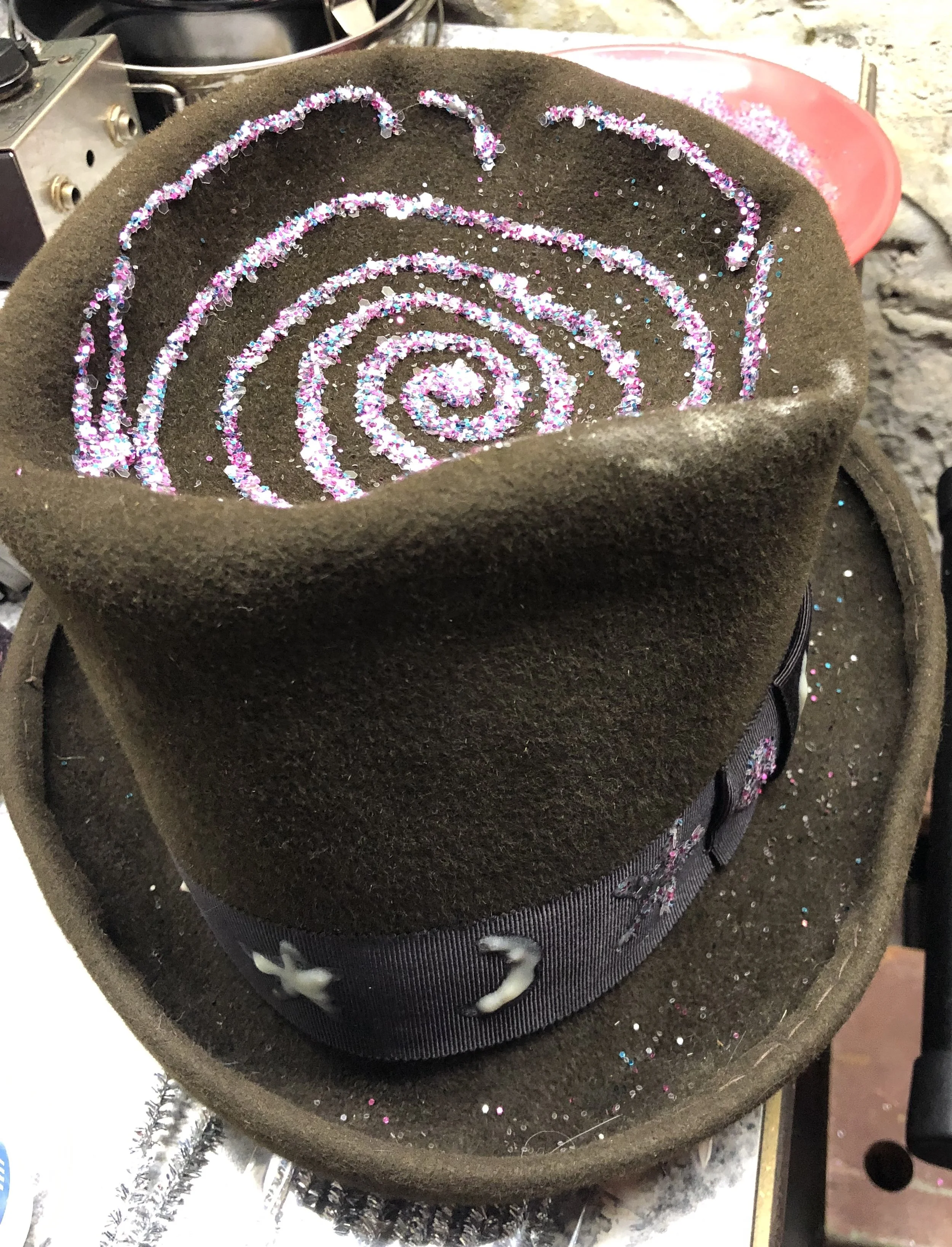 In-progress photo of Charlie Parr’s space hat